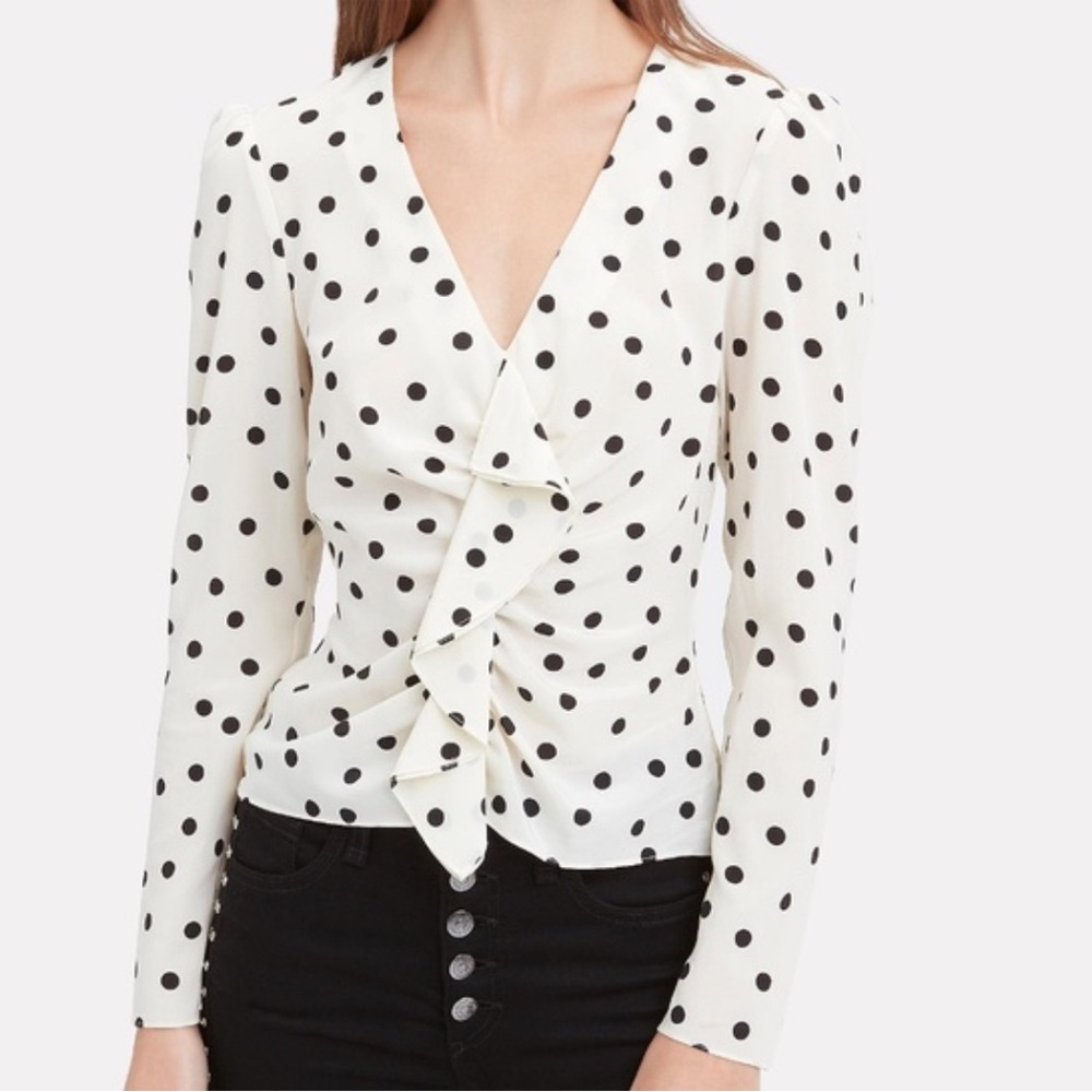 INTERMIX Silk Polka Dot Ruffled Blouse